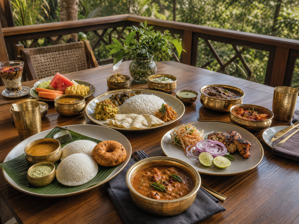Indian vegetarian and non-vegetarian meals served at a forest resort