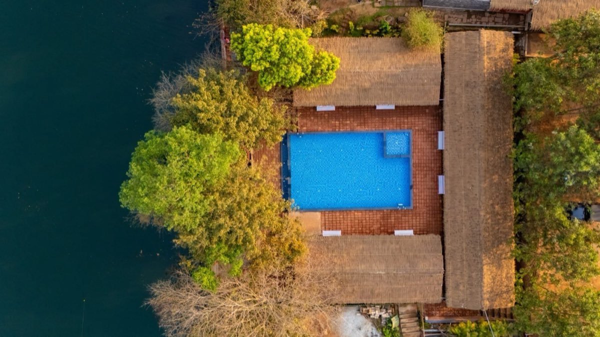 Aerial view of the pool beside the river