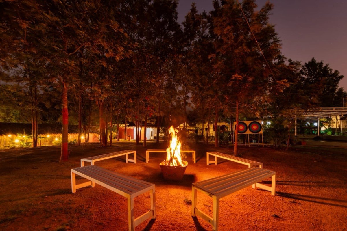 Bonfire seating at night